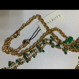 Talbots long double strand necklace gold green NWT